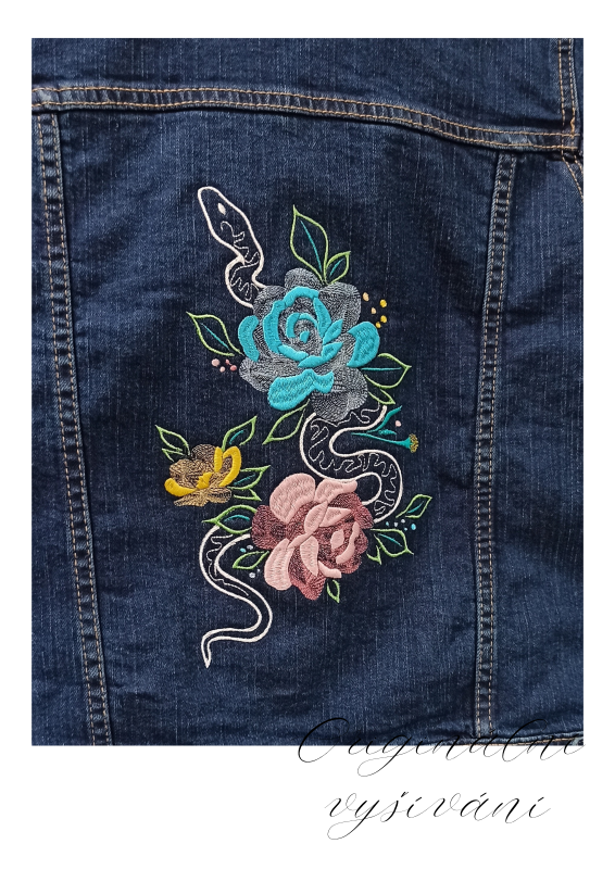 Džínová bunda - tmavě modrá s výšivkou